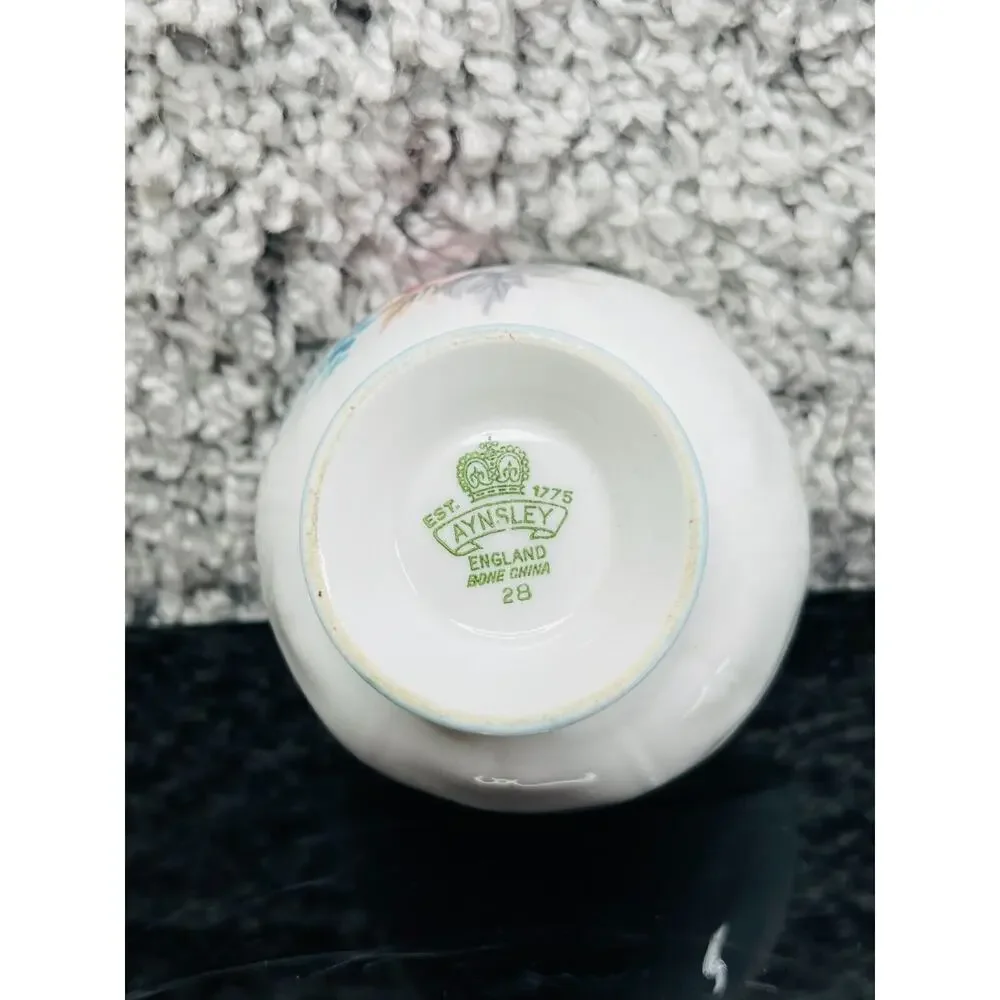 Aynsley England Bone China White Floral Footed Mini Bowl Gold Rim 3